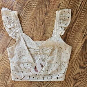M Chelsea &‎ Violet CottageCore Crop Top Tank Knit Floral Ruffle Lace Womans C&V